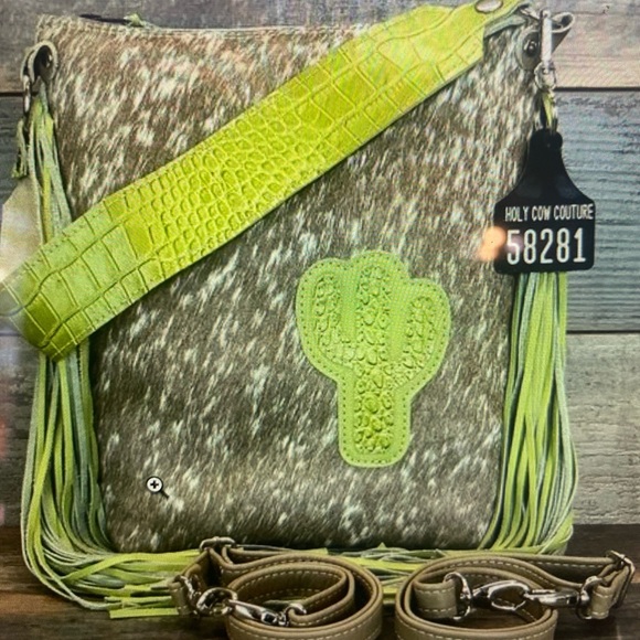 Holy Cow Couture Brown and Green Fringe Backpack